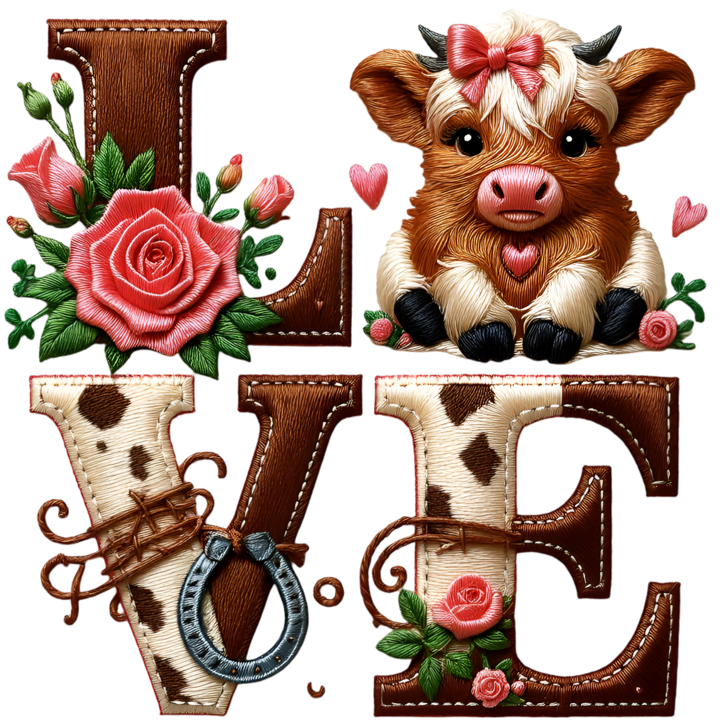 Vaquitas Estilo Bordado – Transfers DTF Listos para Estampar